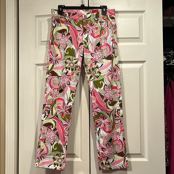 Christina Pants - V Christina sz 10 Pink and Brown Floral Pants.  Hem can be cuffed for cute look!